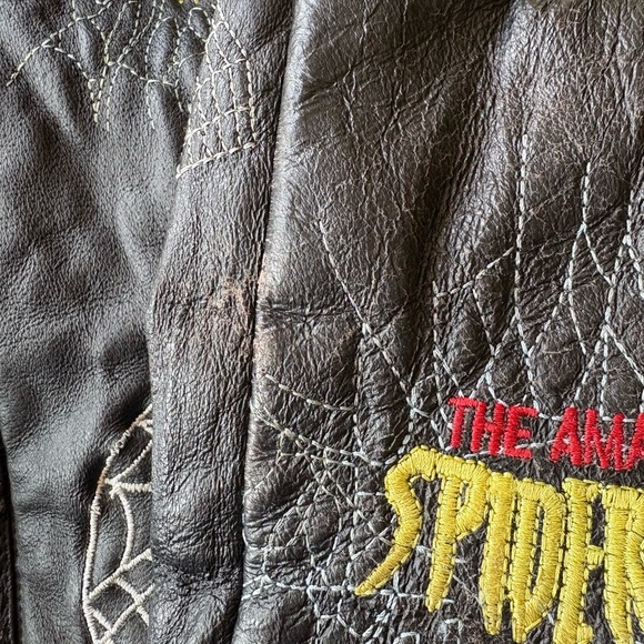 RARE Leather  Spiderman Kids Jacket - Black with Red and Blue Accents - Picture 5 of 15